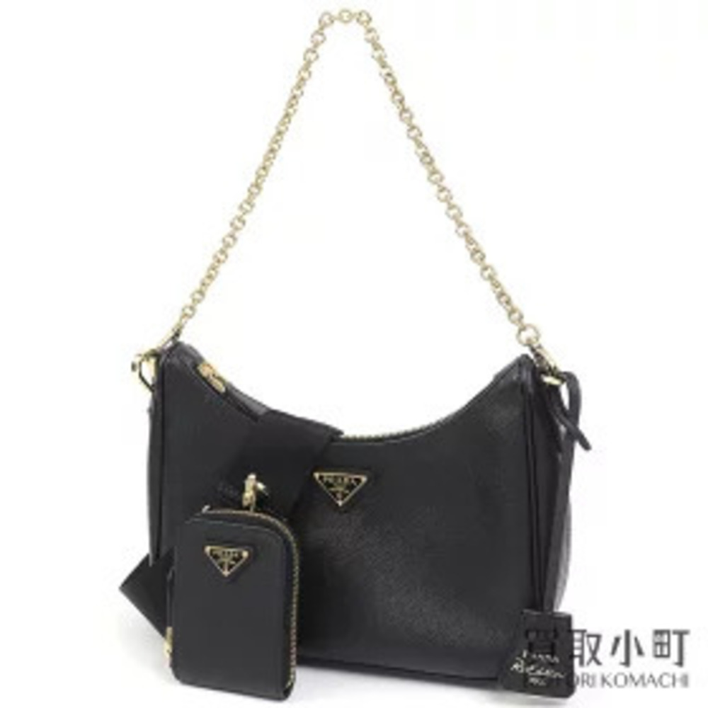 Prada Re Edition Saffiano Leather Bag Black Triangle Chain Shoulder Messenger